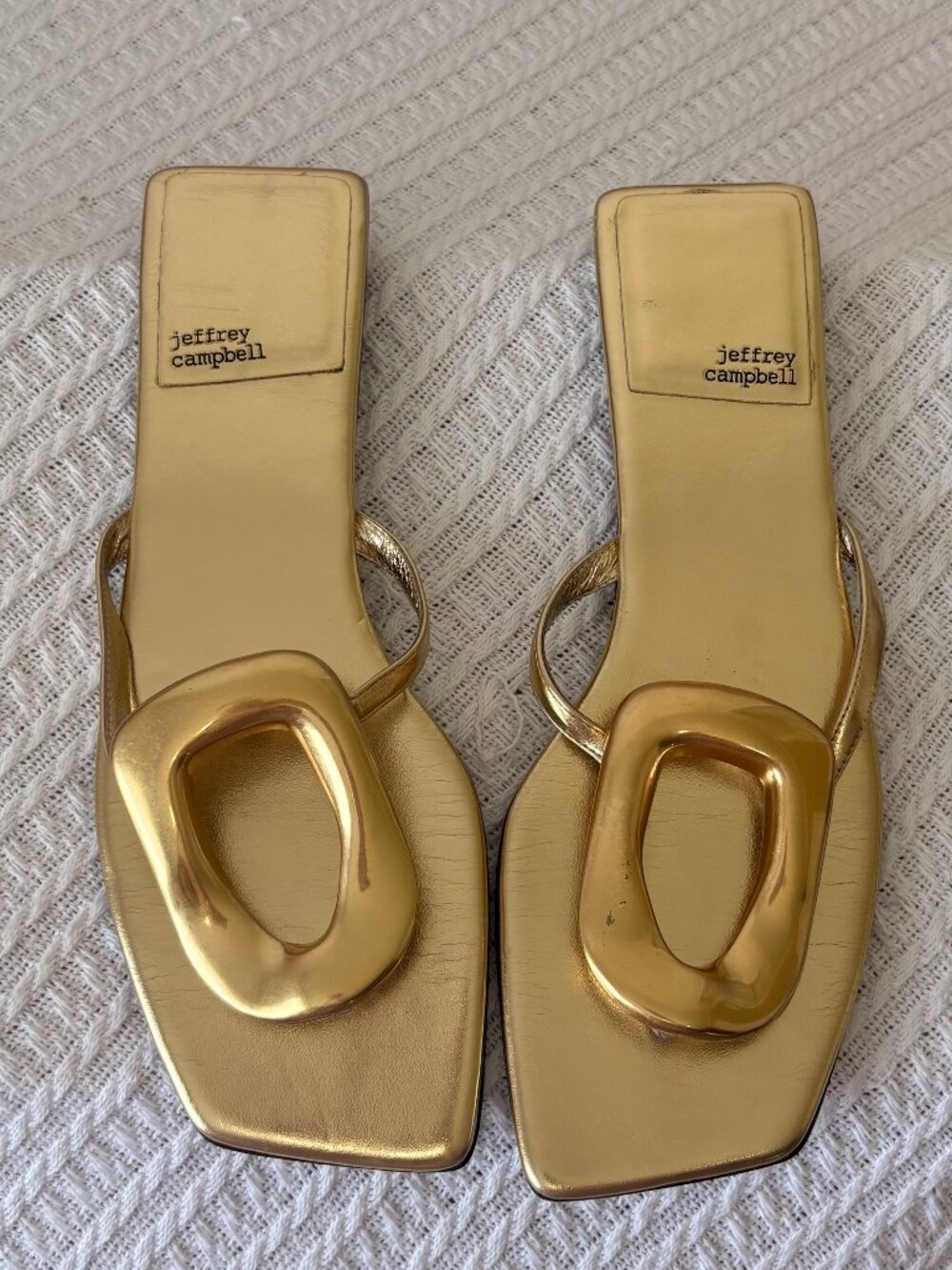 ✨ Y2K Glam Cyber Streetwear Jeffrey Campbell Linques 2 Metallic Gold Sandals 11